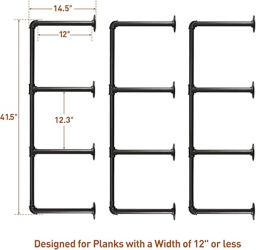 Miniatura 24 de HITOMEN Estantes industriales de tubos de hierro, 3 juegos de 3 niveles, 28 pulgadas de alto, 12 pulgadas de profundidad, estantería abierta de