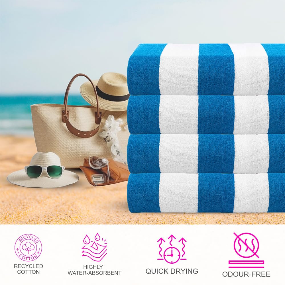 Casa Copenhagen 4 Serviettes de Plage/Piscine Coton 75x150cm, Turquoise