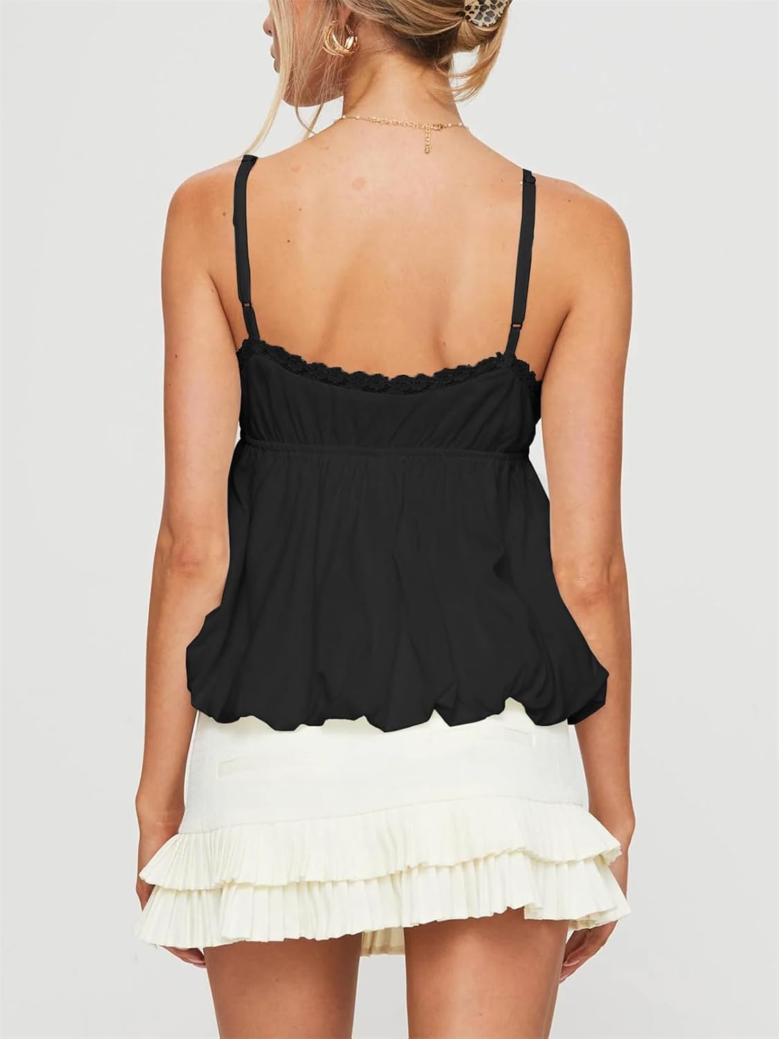 Women Y2k Lace Trim Cami Top Spaghetti Strap V Neck Peplum Camisole Summer Cute Fairy Aesthetic Babydoll Tank Tops - Image 4