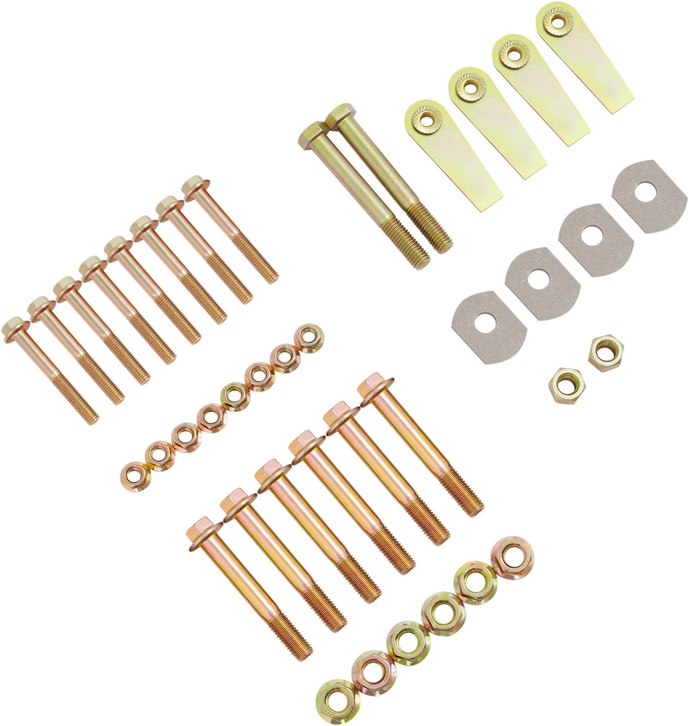 Control Arm Bolts Compatible For 1997-2006 Jeep Wrangler TJ (Front and Rear w/Cam Bolt Delete and Flag Nuts) Direct Replacement Kit, RO-0034/1025/1030