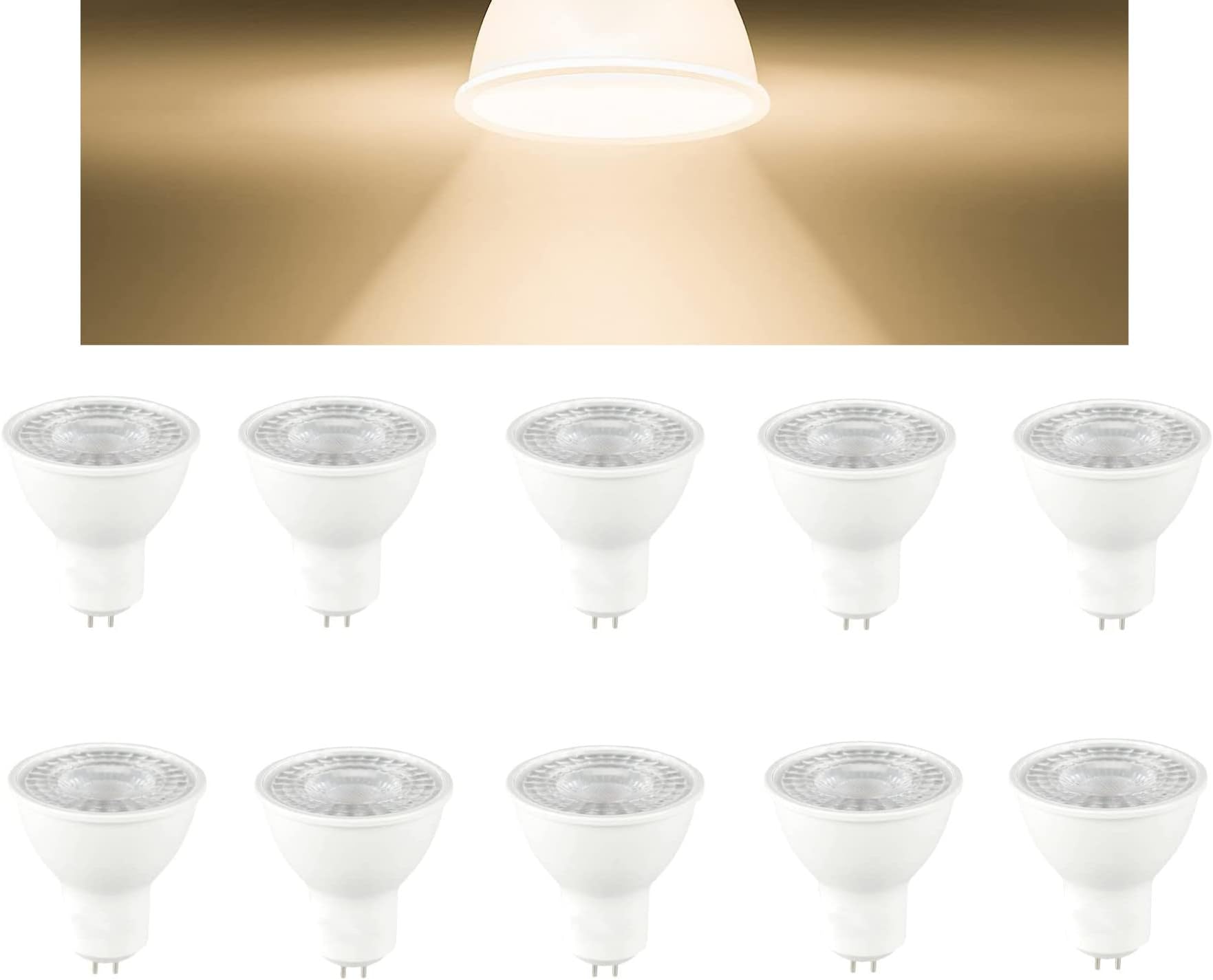 High Efficiency MR16 LED Bulbs 8W, Warm White (yellow) 3000K,GU5.3 Spotlight, Non-Dimmable, Bi-Pin Base, Ceiling Spot Lamp Bulb Light,15000 Hours, Long Life,Pack 10 Lamps Per Set.