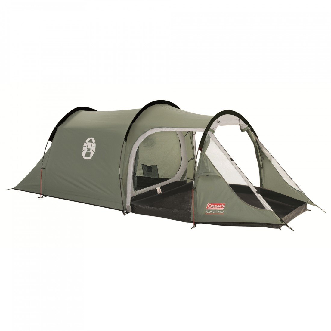 Coleman, Coastline 2 Plus Tent, Compact 2 Man Tent, also Ideal for Camping in the Garden, 2 Person Tunnel Tent, Light Trekking and Camping Tent with Awning, Waterproof, Green/Grey, 2 Person