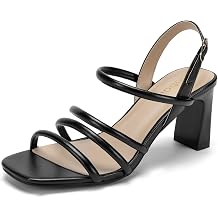 Womens Sandals Square Open Toe 2.7 Inch Strappy Heels Sandals Ankle Strap Buckle Comfortable Dressy Wedding Prom Bridesmaid
