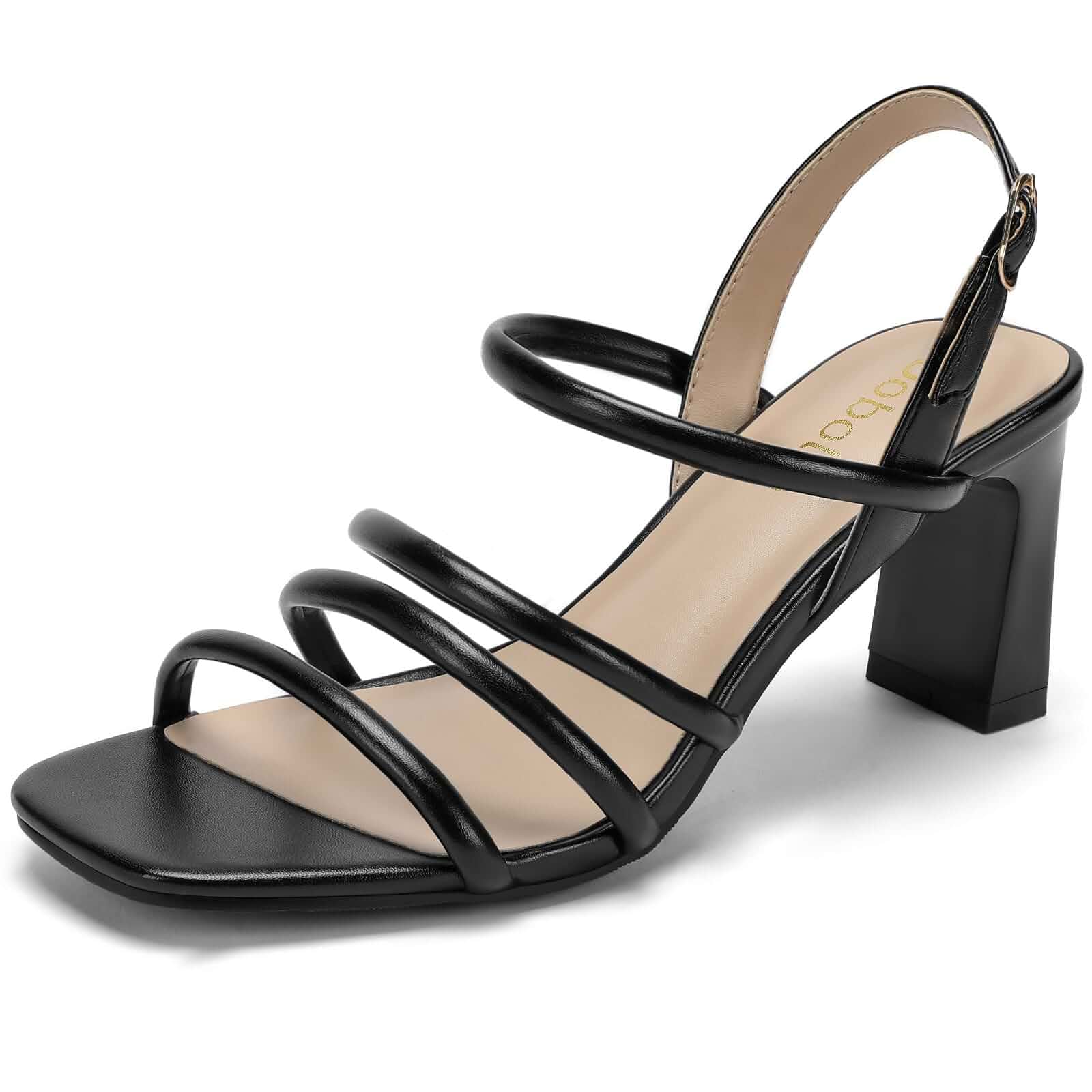 DOBOLIN Womens Sandals Square Open Toe 2.7 Inch Strappy Heels Sandals Ankle Strap Buckle Comfortable Dressy Wedding Prom Bridesmaid
