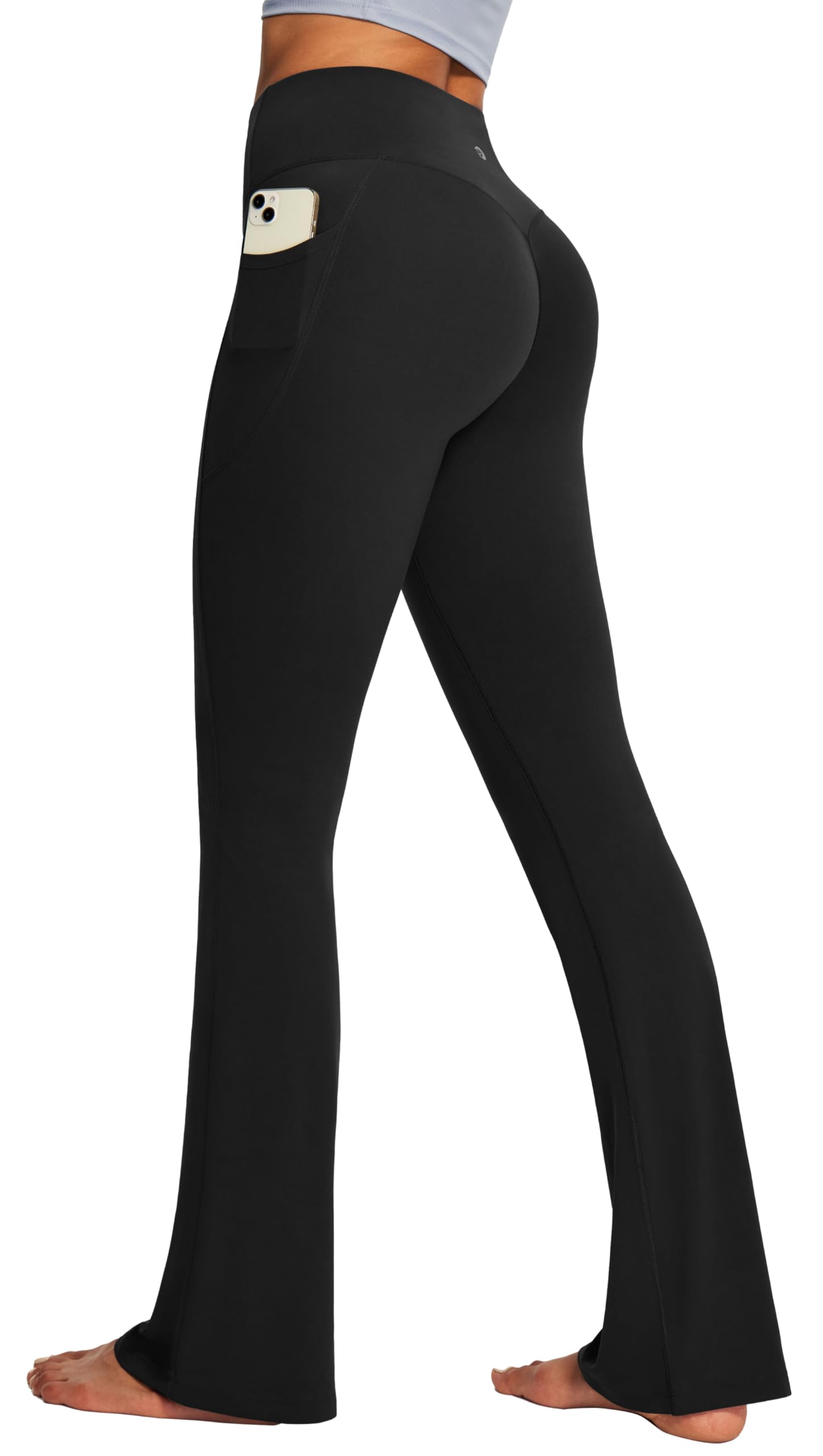 IUGA Mini Flare Leggings for Women Tummy Control Hidden Scrunch Butt Flared Yoga Pants with Pockets No Front