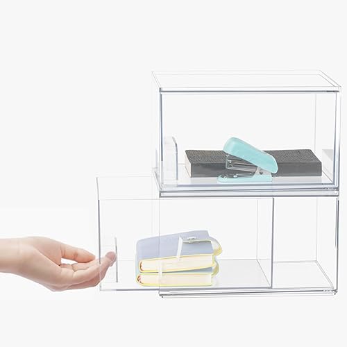 Miniatura 5 de Hykeen Paquete de 4 organizadores de maquillaje apilables, cajones acrílicos, organizadores y almacenamiento, contenedores de plástico transparente