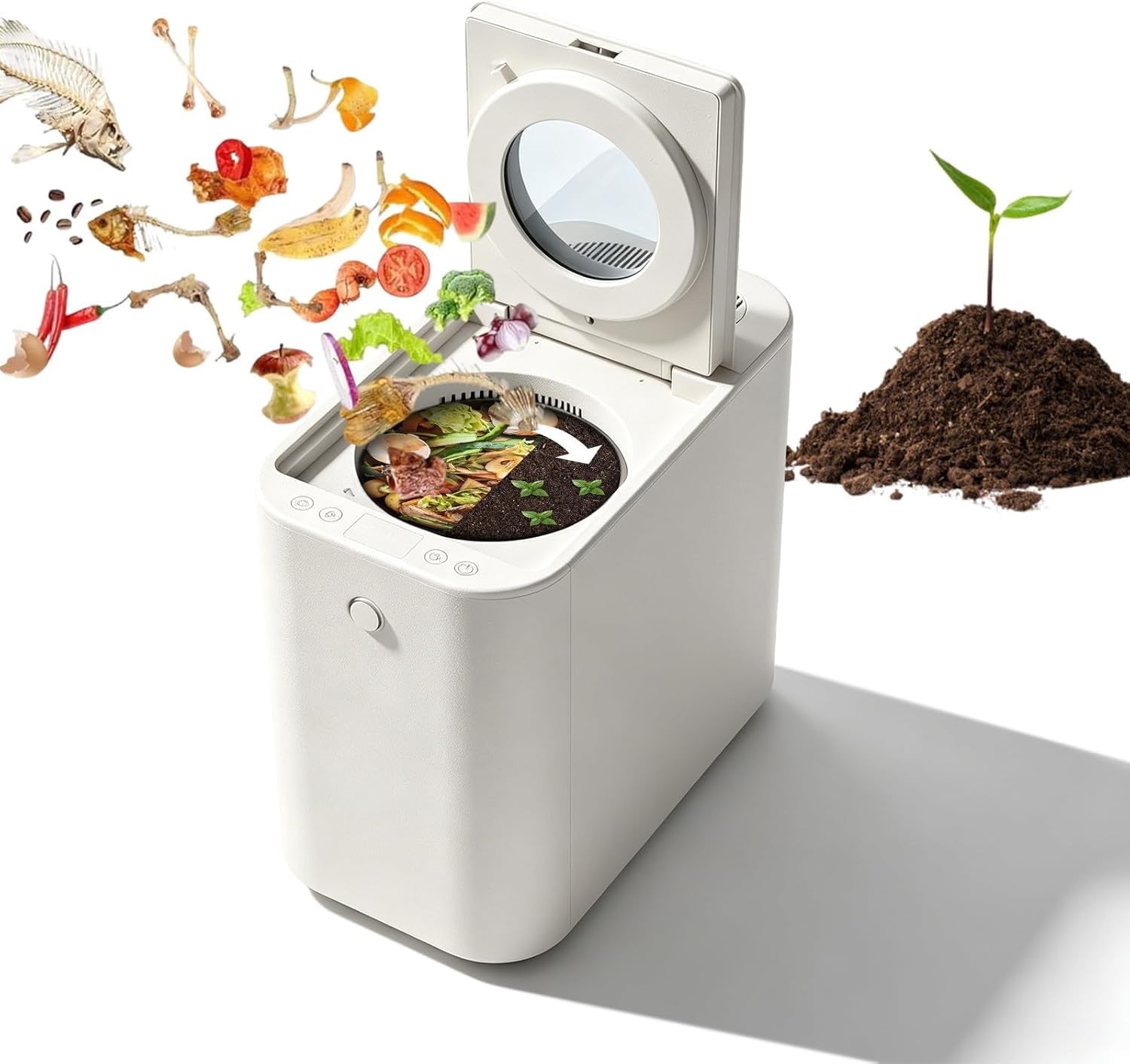 Compostador Inteligente para Residuos Alimentarios, Reciclador Eléctrico De Cocina 4,5 L Y Cubo Compostaje Encimera, Inodoro Silencioso, con Autolimpieza Pantalla Táctil