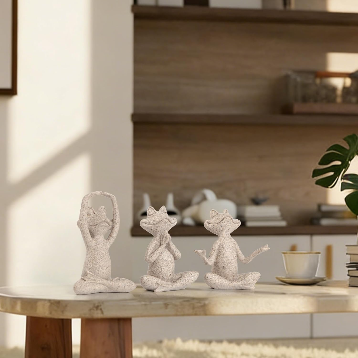 Suoedd Sandstone Frog Figurines Yoga Decor Set of 3 –Frog Yoga Statues for Modern Living Room Table Office Bookshelf Shelves Home Sculptures Decor
