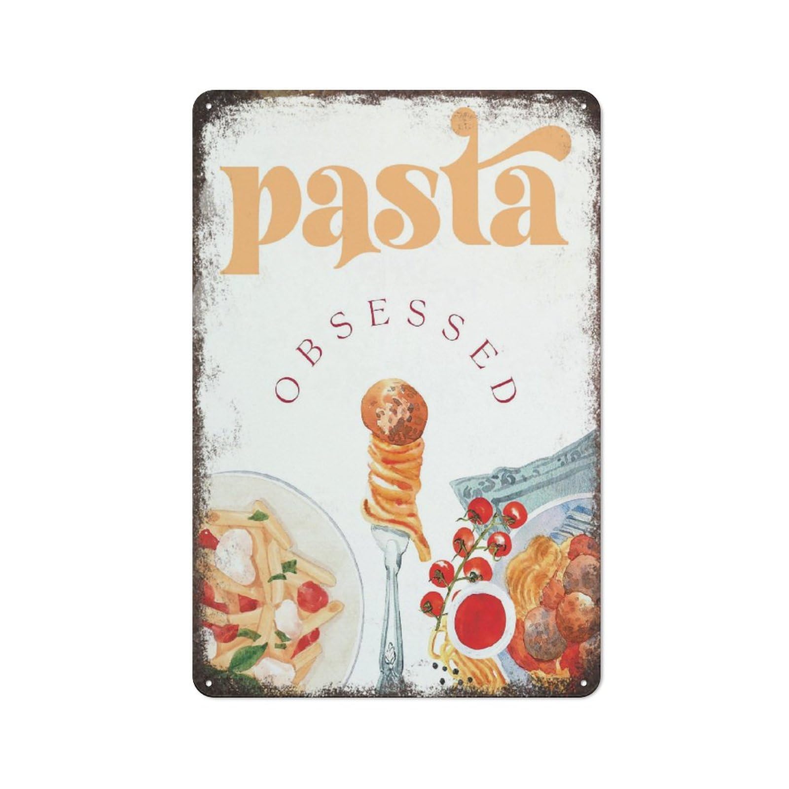 Hlbsdm Tinsign-13 Italian Pasta Poster Food Art For Kitchen Pasta Lover Decor Kitchen Metal Tin Sign Plaque Poster Vintage Wall Room Gift Aluminium Creative Novelty Unique Funny Art Decoration Tin Waterproof 8" X 12