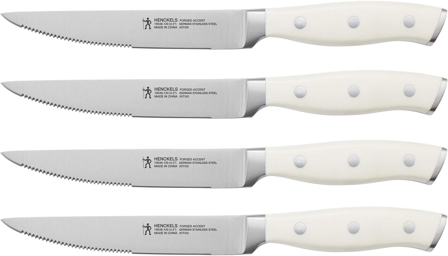 Forged Accent Razor-Sharp Steak Knife Set of 4, White, German Engineered Knife Informed by over 100 Years of Mastery