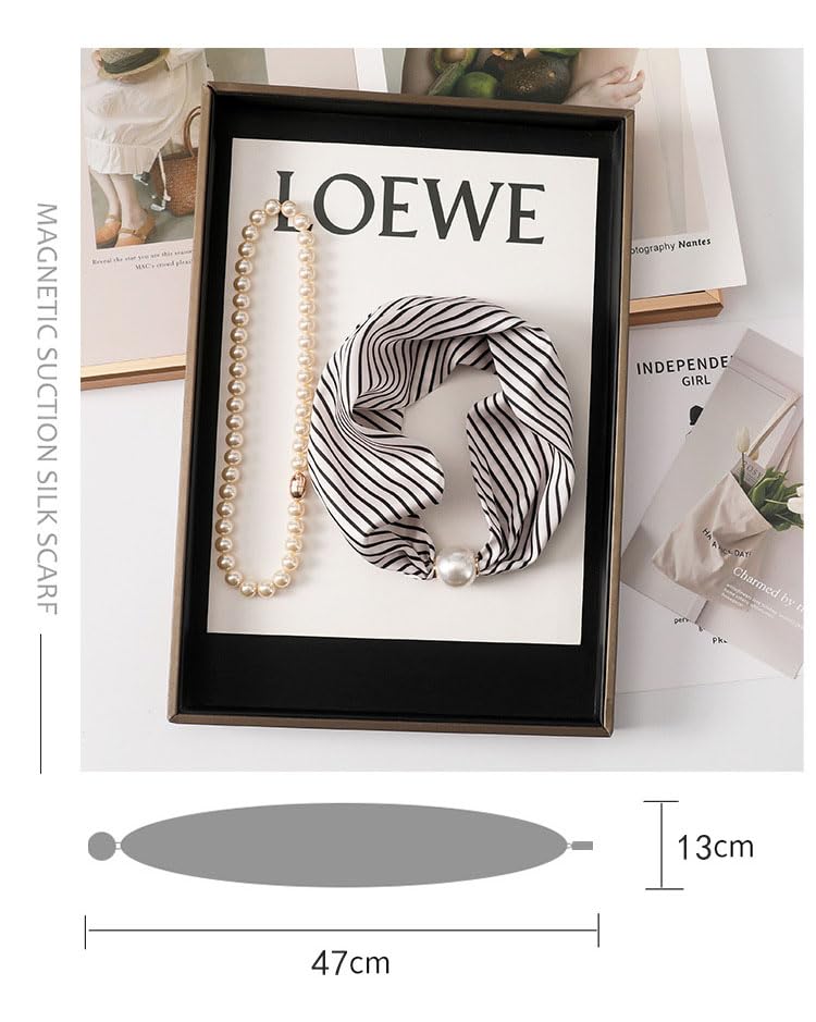 Silk Scarf Necklace with Pearl Magnetic Buckle, 2 In 1 Small Necklace Collar Scarf Pearl Necklace Neck Scarf Retro Scarfs2