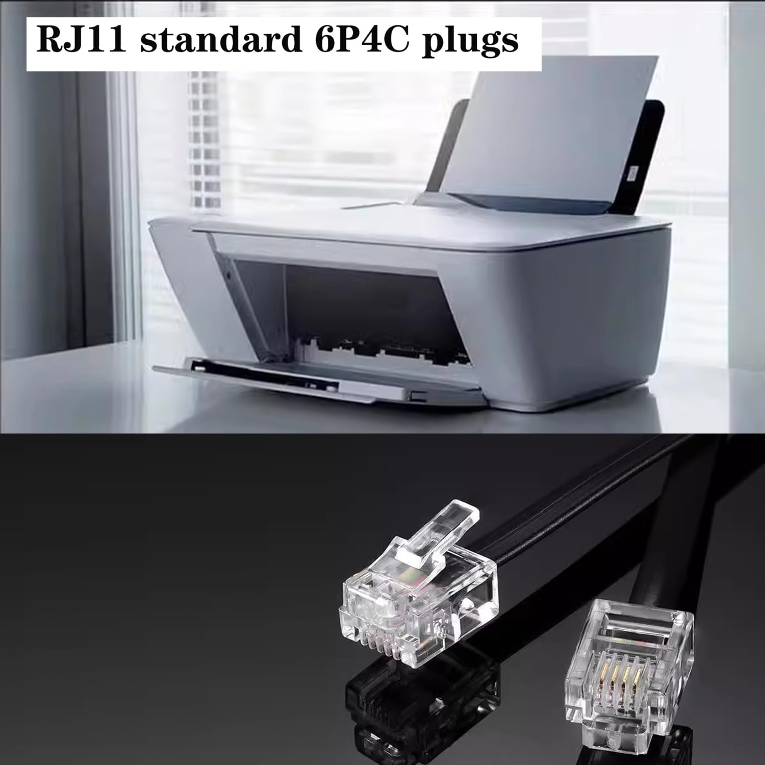 Telefon-Festnetz-Verlängerungskabel mit Standard-RJ-11 6P4C-Stecker (4 Stück, 90 cm, schwarz), 4 Stück