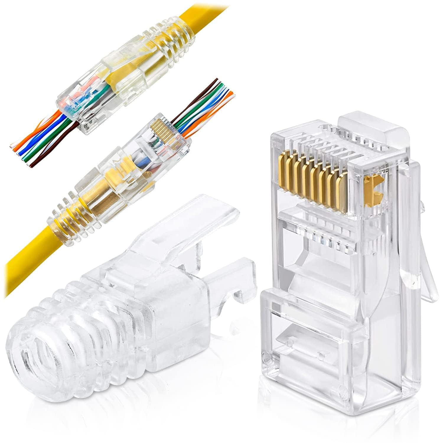 VOOCME RJ45 Cat6 Pass-Through Connectors and Strain Relief Boots - Pack of 50 - EZ to Crimp Modular Plug for Solid or Stranded UTP Network Cable, Male Ethernet Connector End (B0CX1VSLCX) Amazon Price History, Amazon Price Tracker