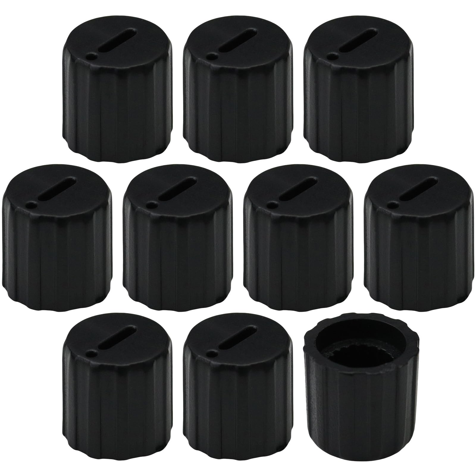 6mm Splined Hole Small Black Slot Top Control Knobs with Dot Position Indicator Pack of 10 (Black)