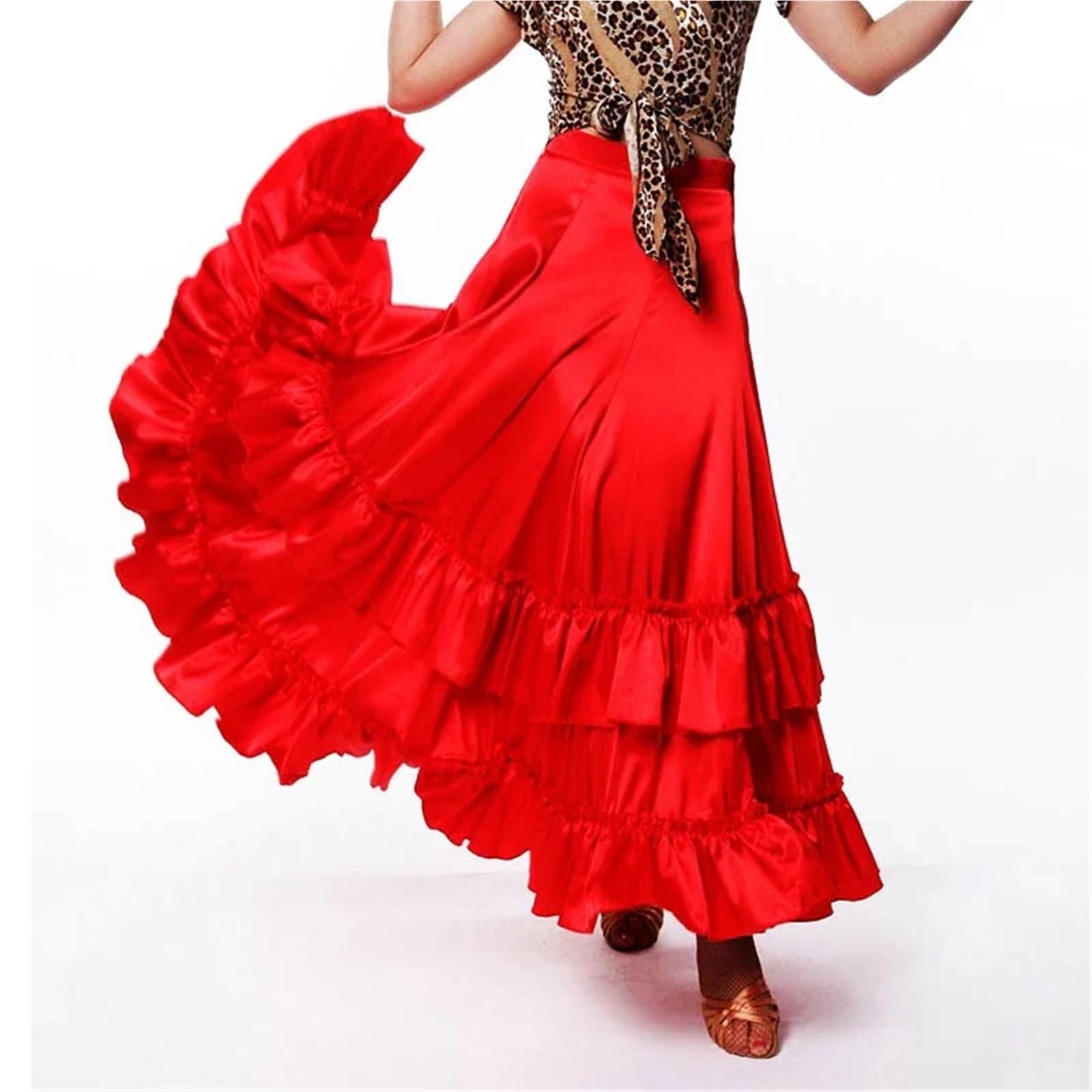 Falda Flamenca for Mujer, Vestido Rojo for actuación en el Escenario, Ropa de Baile salón, vals, Tango, Flamenco