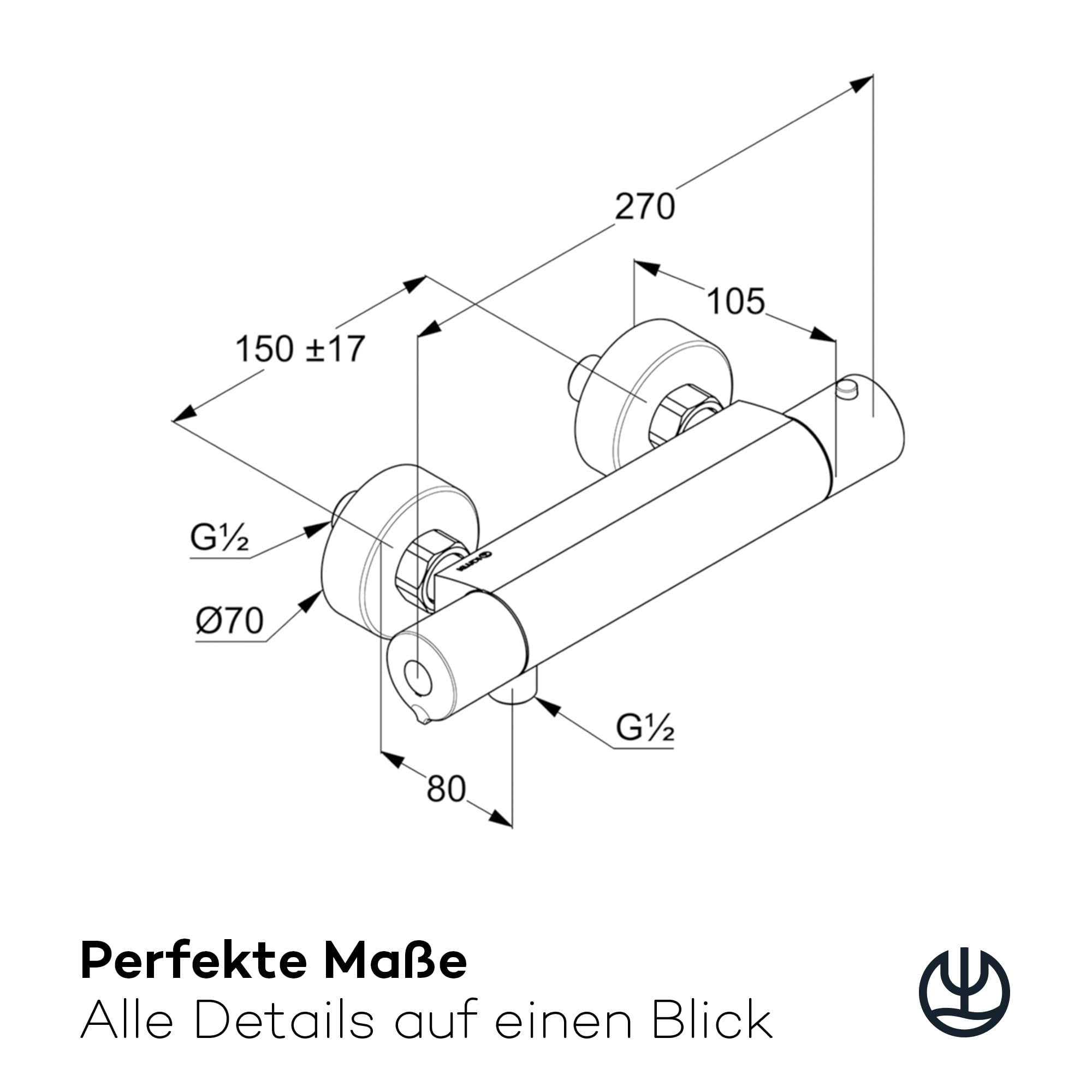 KLUDI Duscharmatur Duschthermostat mit Temperaturbegrenzung, Aufputz-Brausearmatur, für 1 Verbraucher, Wandmontage, Sicherheitssperre, Chrom, 350020538