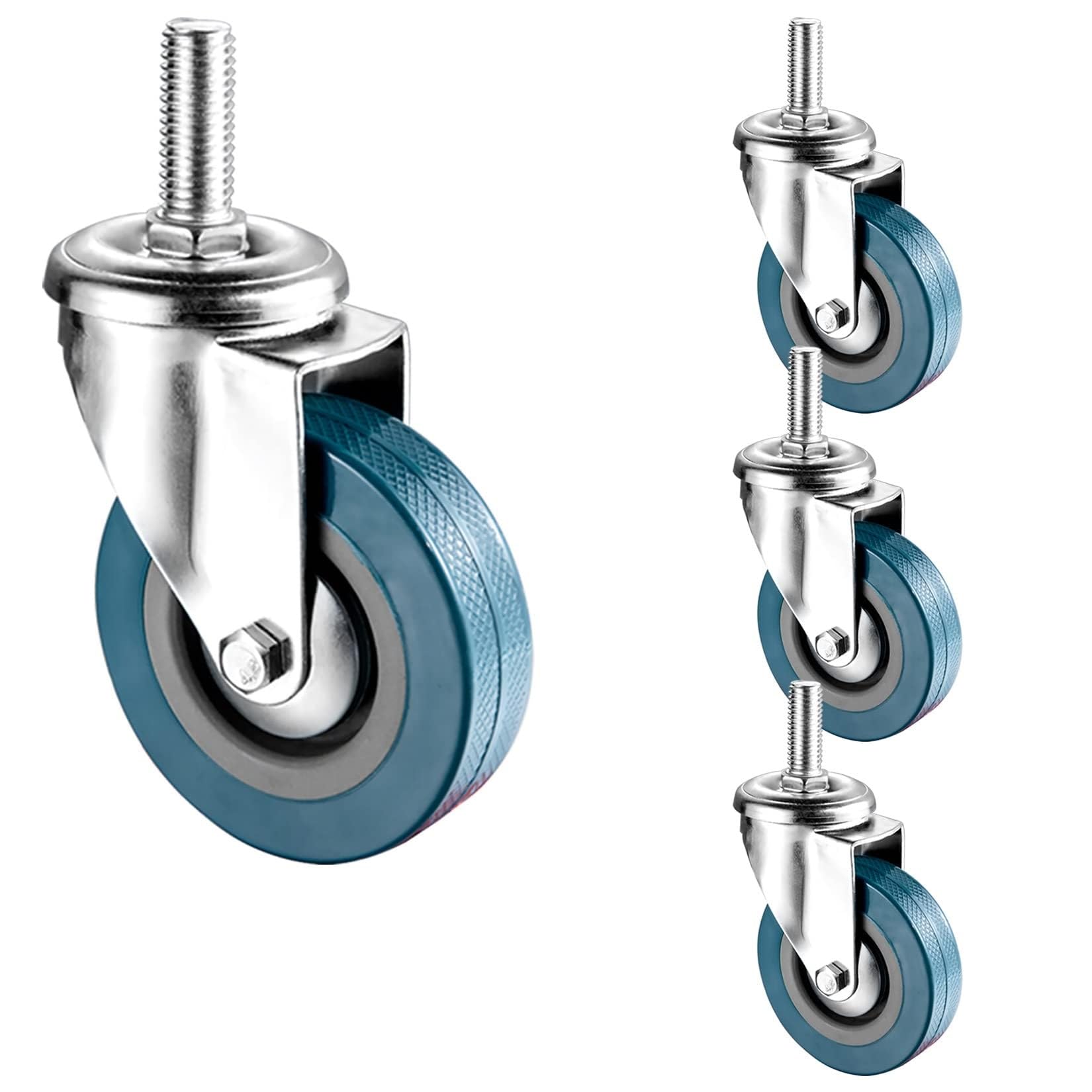 ZGUOUZANTYE 2.5/3 Inch Swivel Stem Caster Wheels M10 M12 Threaded Dual Locking Brakes Silent Castors Replacement Foot Wheel(Swivel,75mm(3in) m10)