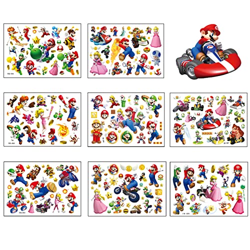 8 Hojas Mario Temporal Tatuaje Niños Impermeable Niños Tatuajes Set