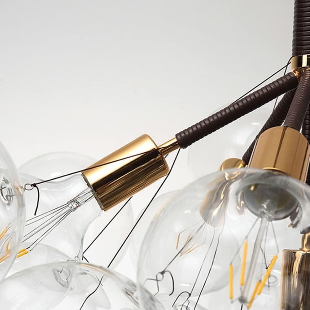 Lampa wisząca w stylu nordyckim, przezroczyste szklane kule, świecące kule LED, idealne do jadalni, salonu lub sypialni (złota i czarna, 4 lumi