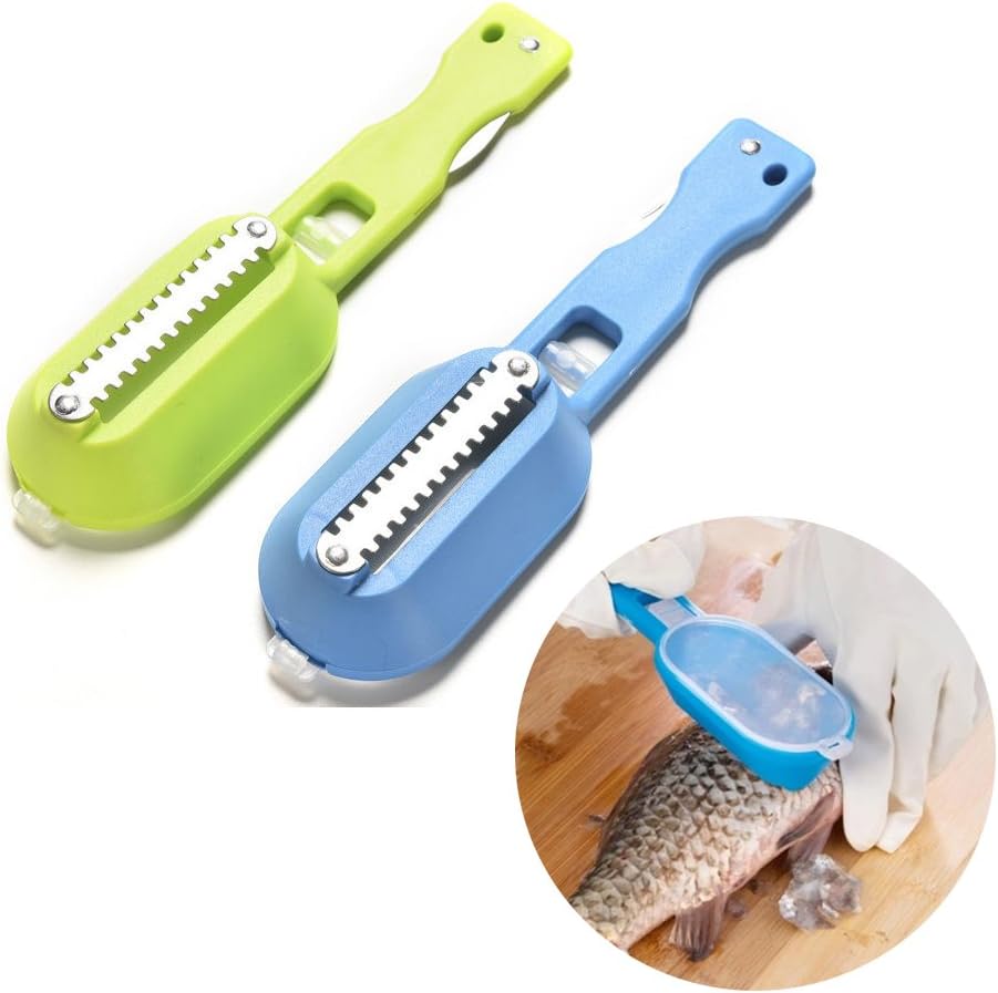 MagicFeel 2 Pcs Fish Scale Cleaner Skin Steel Skin Scraper Brush Shaver Remover Descaler Skinner Scaler Fishing Tools Knife