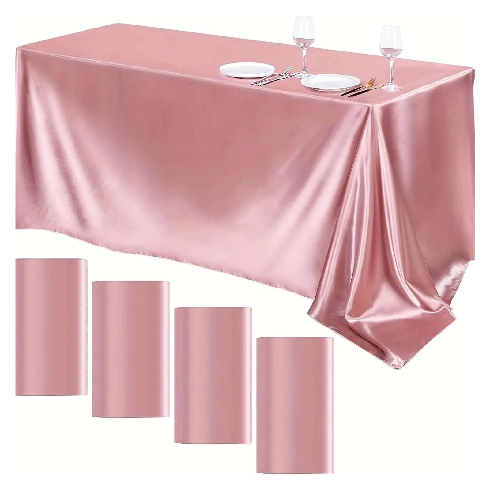 LOPJGGYF Rectangle Tablecloth Satin Table Cloth Bright Smooth White Pink Solid Color Cover Wedding Party Supplies Decors for Wedding Banquet Party Events(Rose gold,145x320cm)