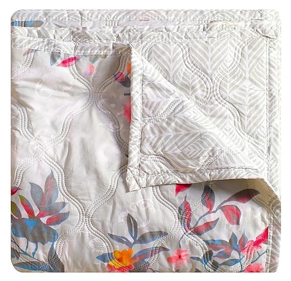 ComfyCozi Dohar Single | Double Bed Polycotton Blankets for Summer 90x100inch, 150GSM Ac Comforter and Cooling for Summer Classic Printed Design Quilt Ideal for Gifting (Grey Color, Single)