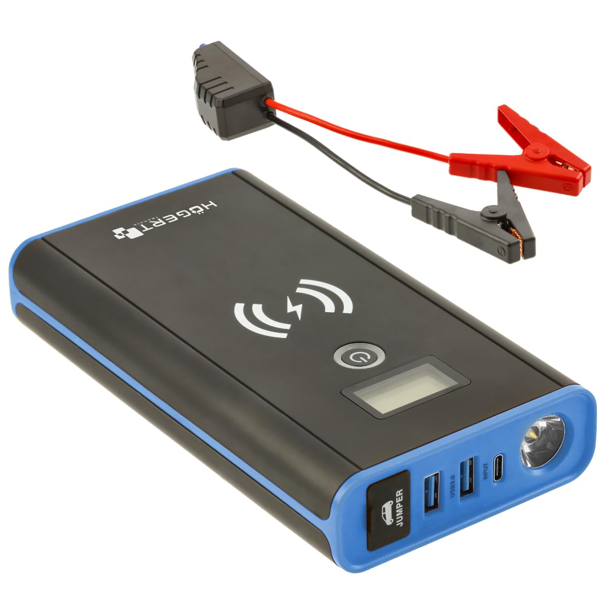 HÖGERT TECHNIK - Arrancador de coche, arrancador con cargador inductivo, batería de arranque para batería de coche, batería de arranque, cargador inductivo integrado de 10 W, corriente de arranque 400