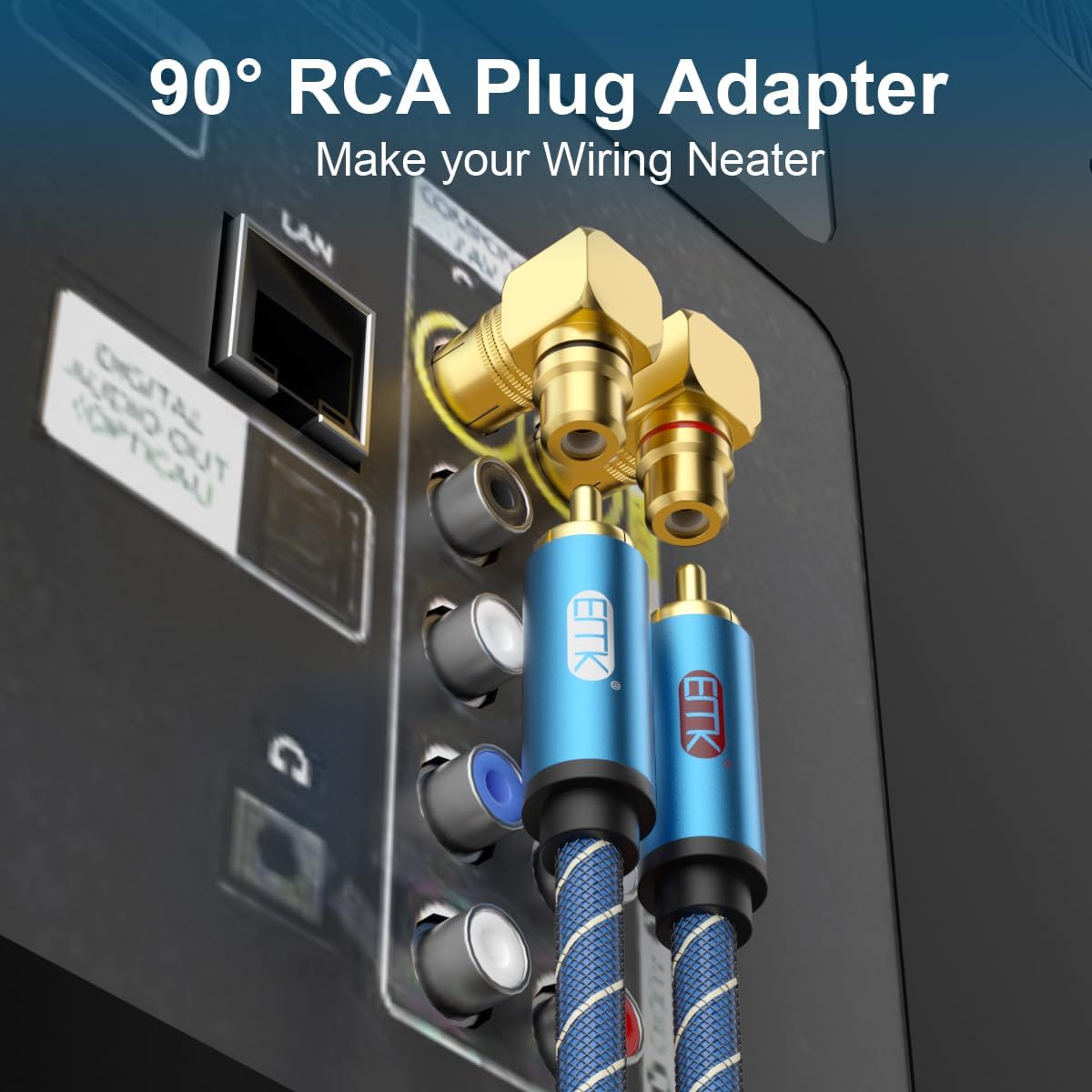 EMK 2Pcs RCA 90 Degree Angled Adapter Gold-Plated Phono Right Angle Plug Adaptor RCA Coupler Male to Female Adapters for TV DVD Amplifier Speaker