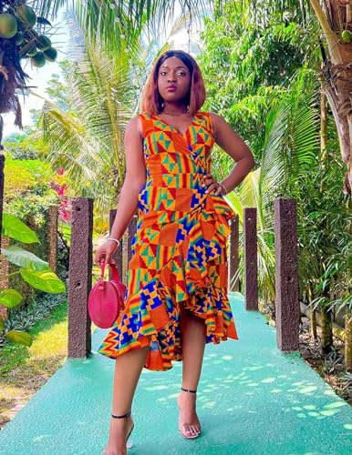 Image of SHENBOLEN Women African Ankara Batik Print Traditional Clothing Casual Party Dress