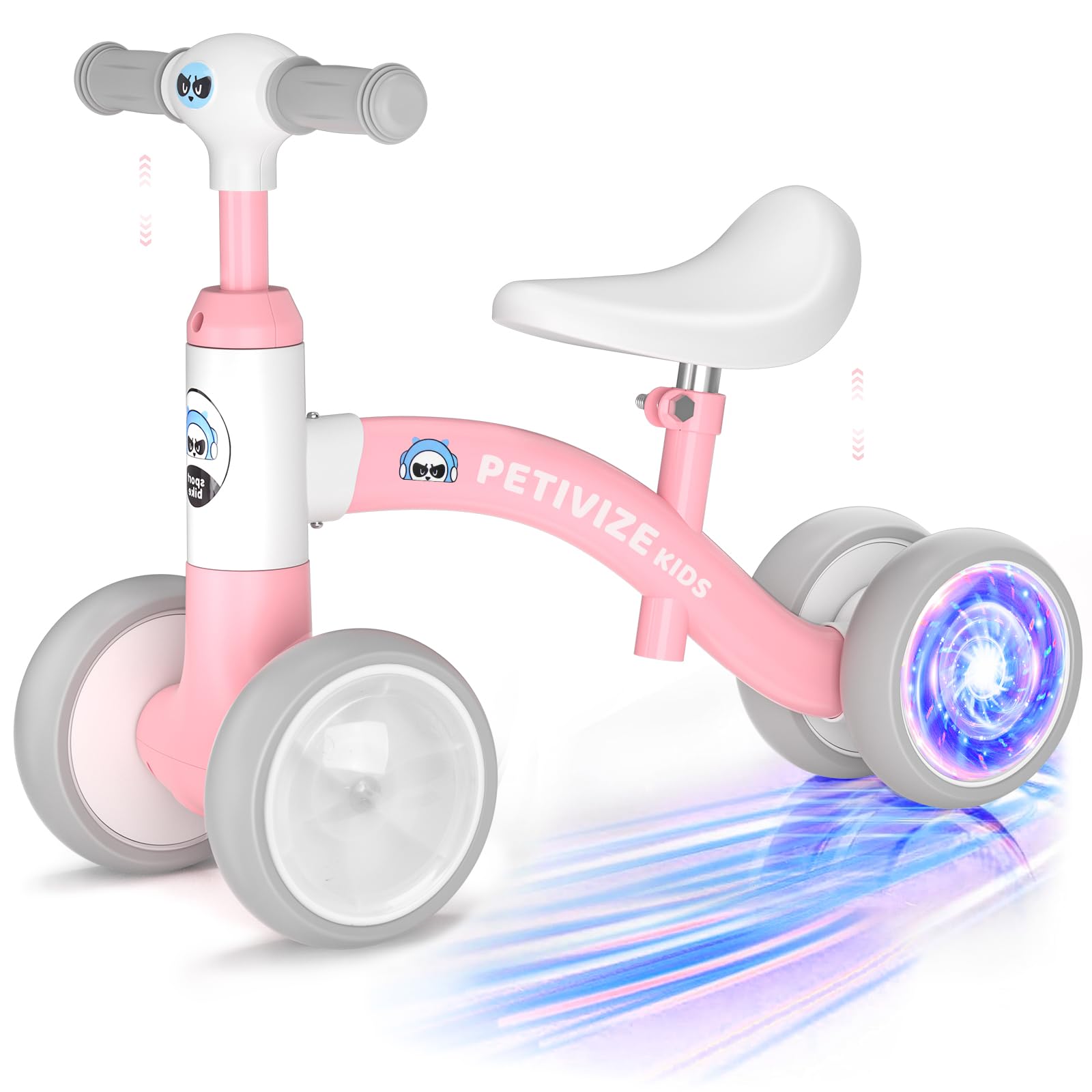 Colorful Lighting Baby Balance Bike for 1 Year Old Girl Boy Gifts, 12-24 Month Toddler Balance Bike, 4 Silence No Pedal Wheels & Soft Seat, First Birthday Gifts