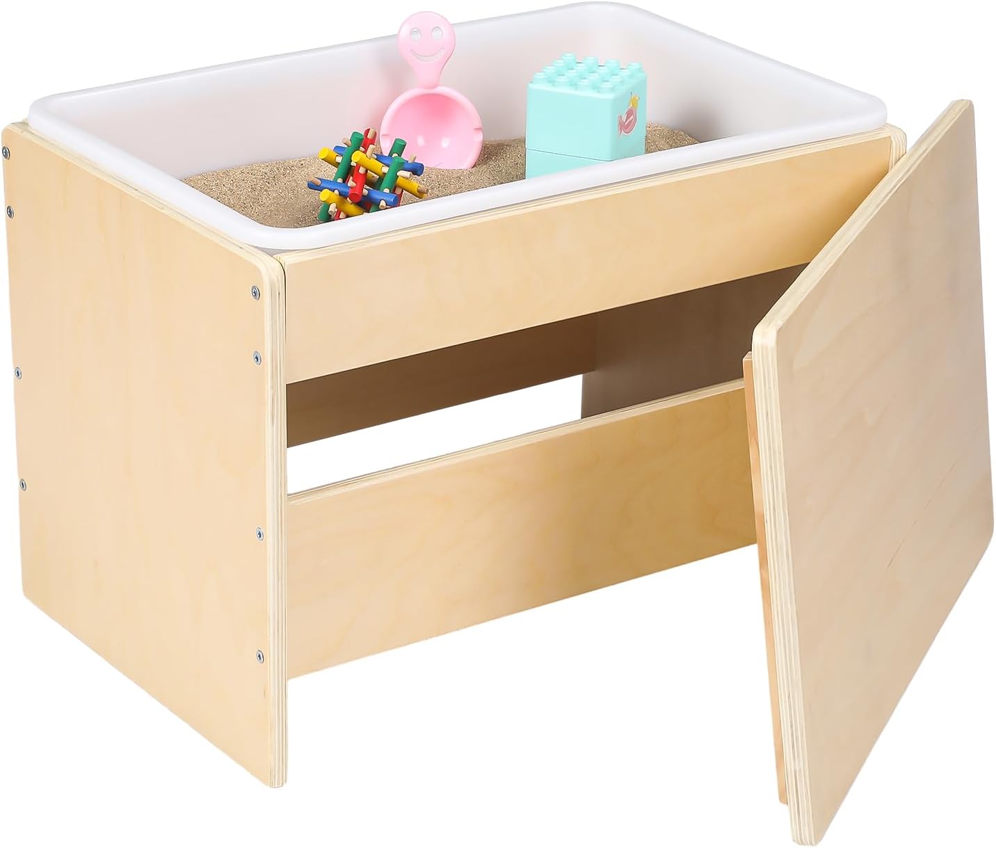 ( incomplete) Wooden Sensory Table with Lid for Toddler with White Plastic Bin Sand and Water Table for Kids, Outdoor Learning Sensory Tray for Picnic Outdoor Classroom Backyard