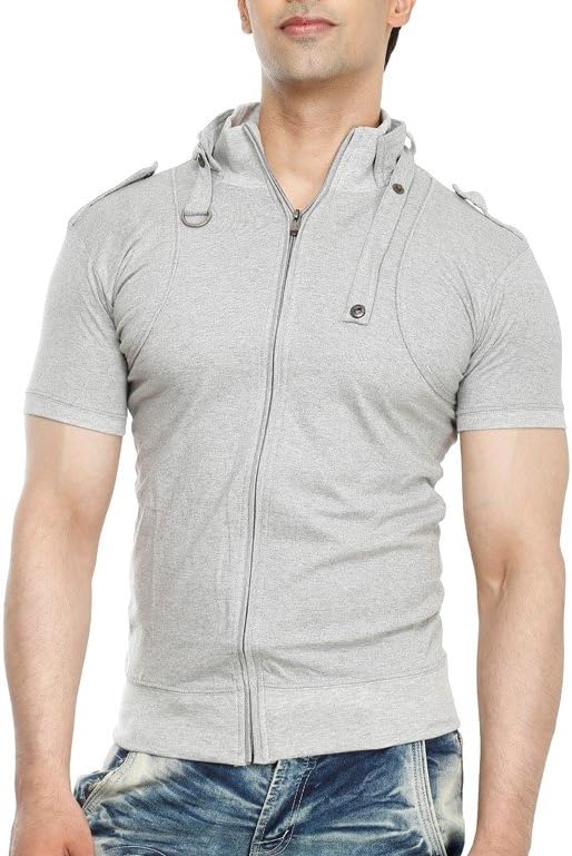 tees collection Men's Full Zip Dragon Neck T-Shirt (Grey_TCBC004)