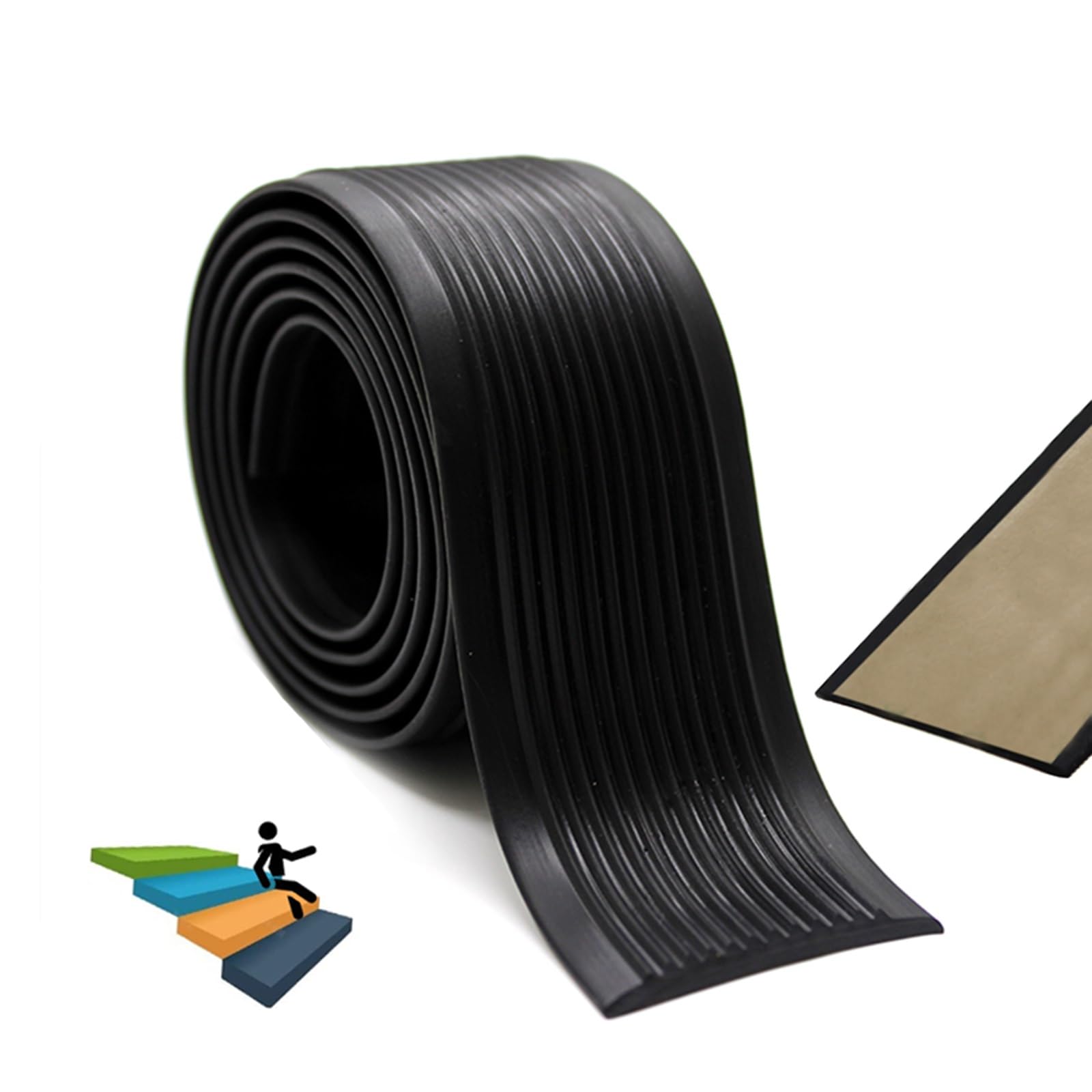 Protector de borde de escalera, borde de goma antideslizante, tiras autoadhesivas para interiores y exteriores, peldaños de seguridad para mayor estabilidad y protección