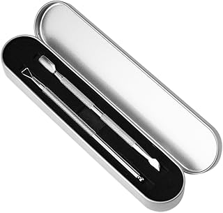 KKcare 2 unidades Ferramenta de remoção de esmalte de gel de aço inoxidável Pele morta descamador de cutículas Raspador de cutículas Empurrador e colher Limpador de unhas de duas extremidades Ferramentas de manicure e pedicure com caixa de aço inoxidável