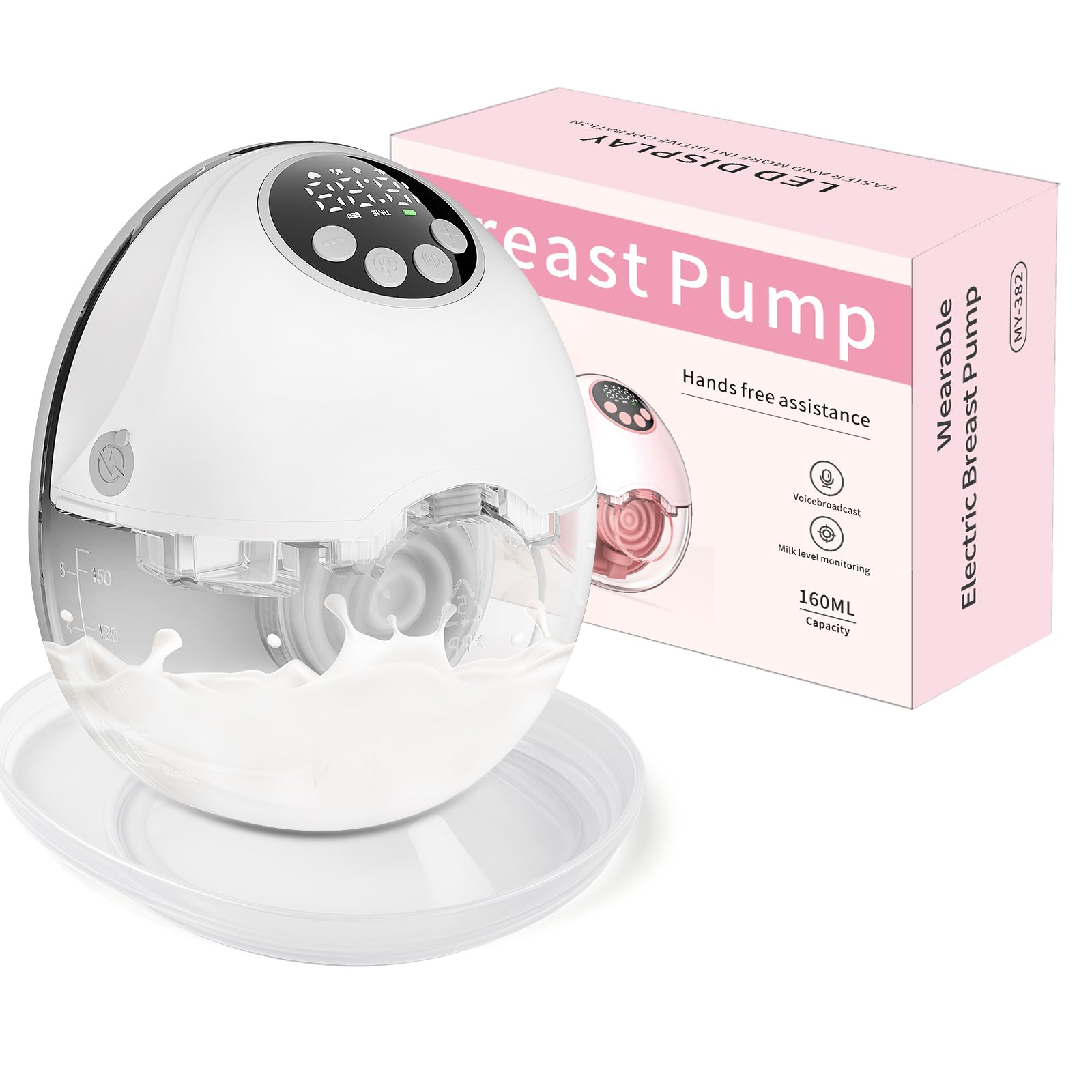 Milchpumpe Elektrisch Tragbare,Elektrische Milchpumpe Handsfree 4 Modi 12 Stufen mit 17/19/21 mm komfortabler Flansch, Privat, mit Ersatzzubehör im Lieferumfang Weiß