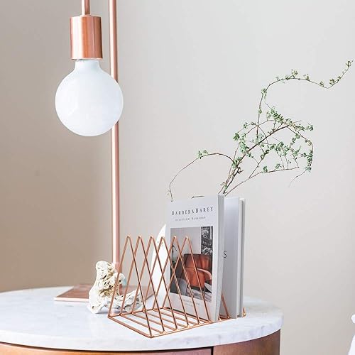 Miniatura 5 de ESAEPRES - Soporte para revistas de oro rosa, organizador clasificador de archivos de escritorio, triángulo, 9 ranuras, estante de almacenamiento