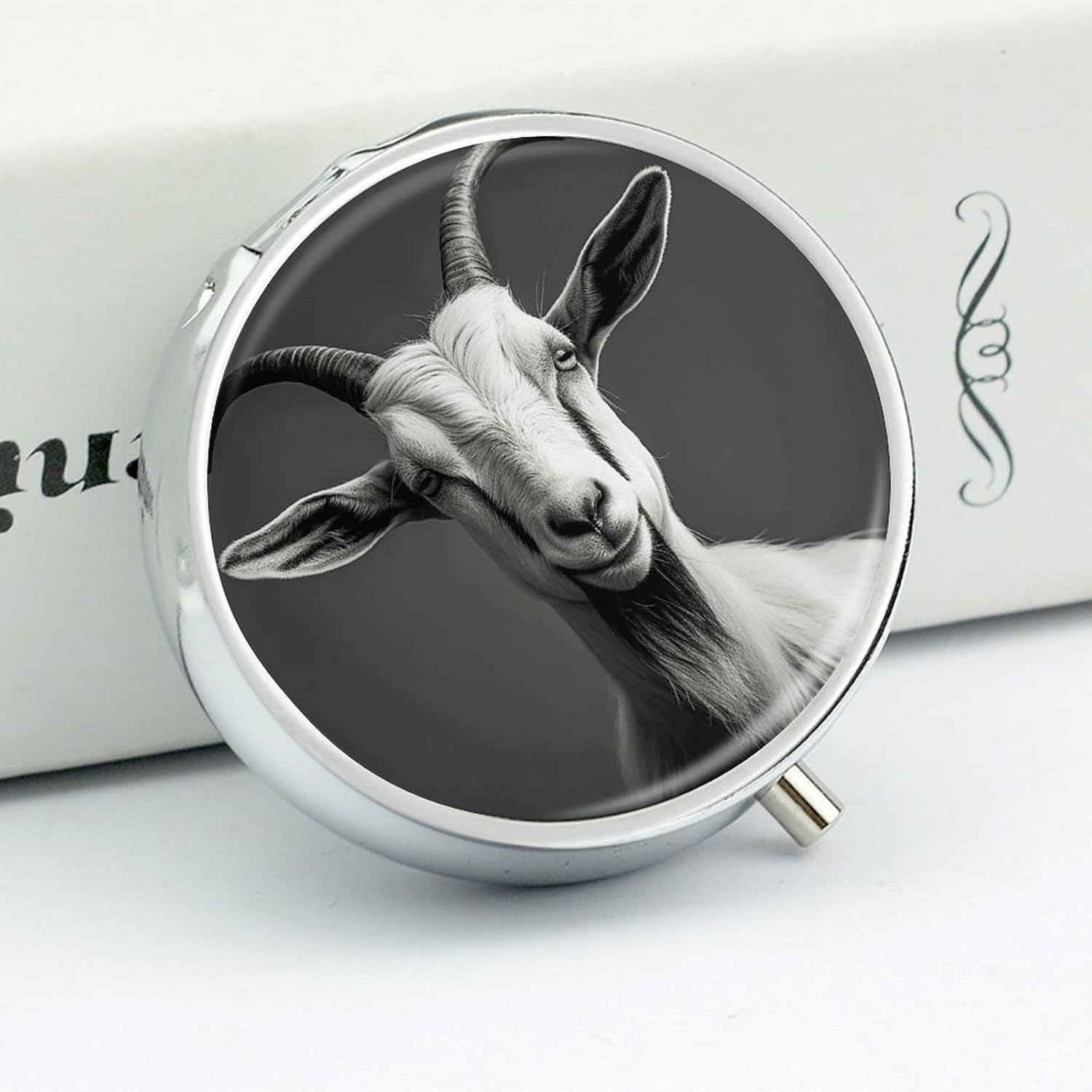 Round Silver Pill Box Small Pill Case for Purse and Pocket 3 Compartment image 4