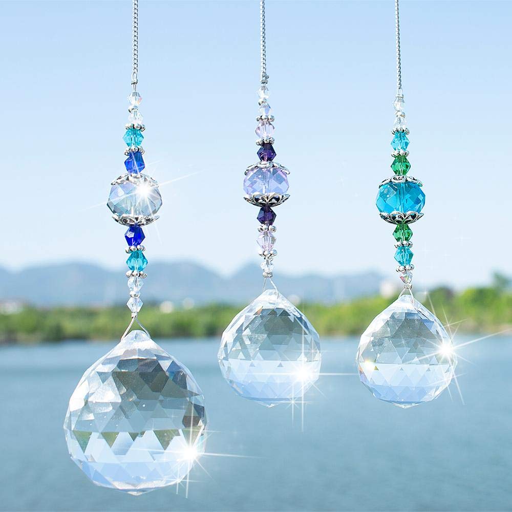 Suncatcher Packung von 3, klare Kristall Prisma Ball Rainbow Maker Fenster Prismen Suncatcher Kristall Anhänger für Zuhause, Büro, Gartendekoration