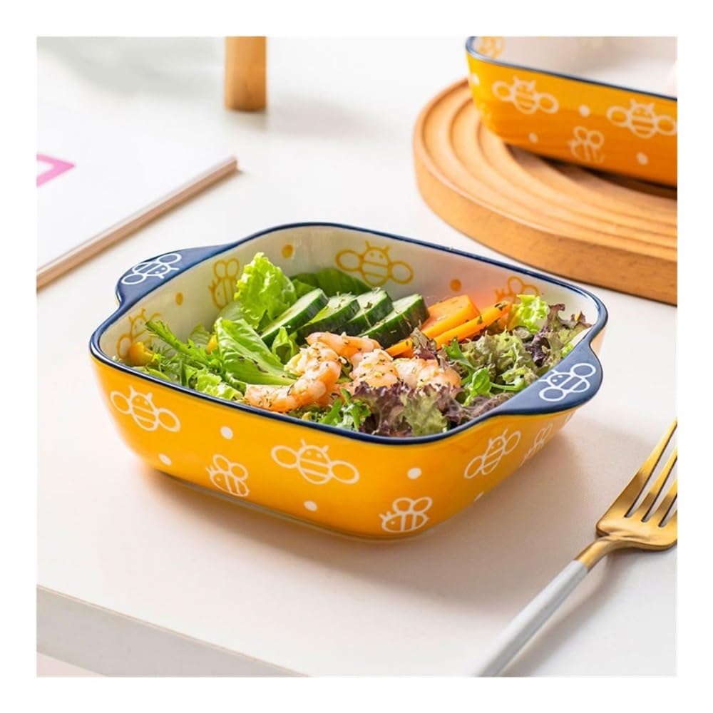 Naczynia do pieczenia Talerz obiadowy do pieczenia warzyw, piękna ręcznie malowana podwójna miska ceramiczna do zapiekania ryżu(550ml)