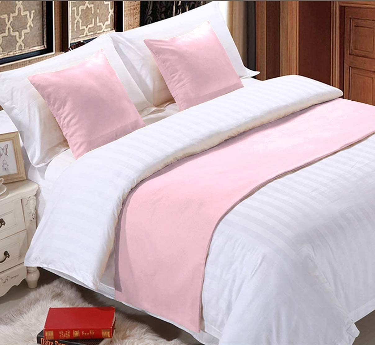 Pure Dreams Solid Bed Runner with 2 Cushion Cover- Scarf Protector Slip Cover for Bedroom, Hotel, Wedding Room, 400TC & 100% Egyptian Cotton- Pink (18" x 92")-picture-32