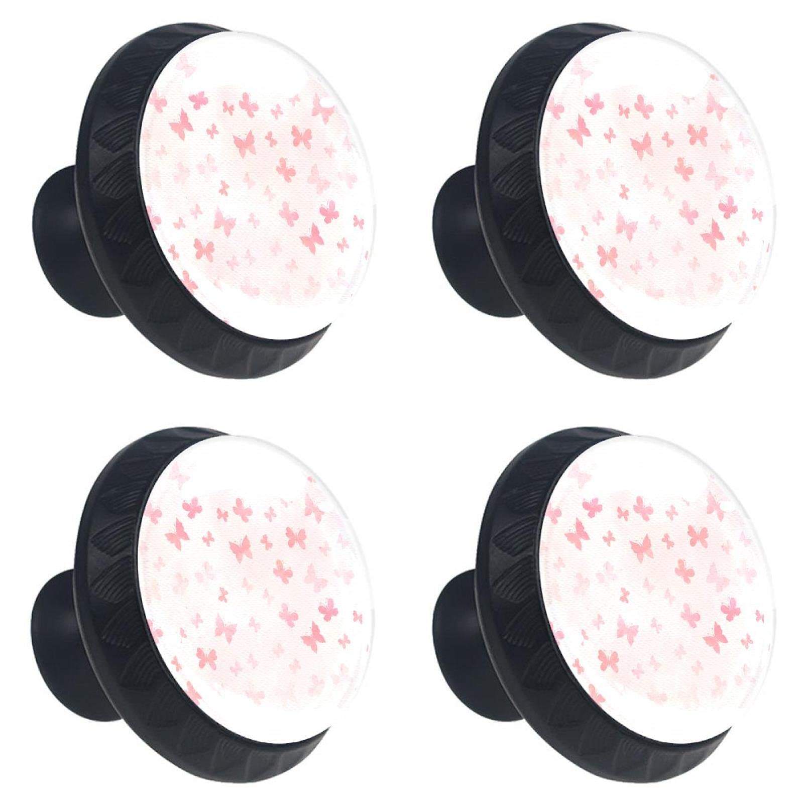 Bouton de tiroir en cristal papillon rose 30 mm pour meuble lot de 4