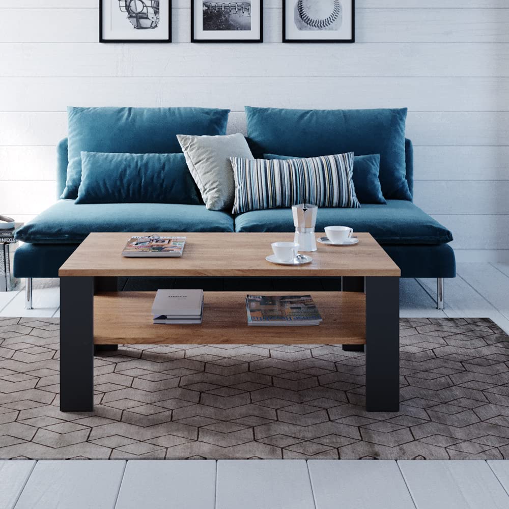 Vicco Couchtisch, Anthrazit, 100 x 60 cm | mit offenem Ablagefach zur Aufbewahrung von Zeitschriften