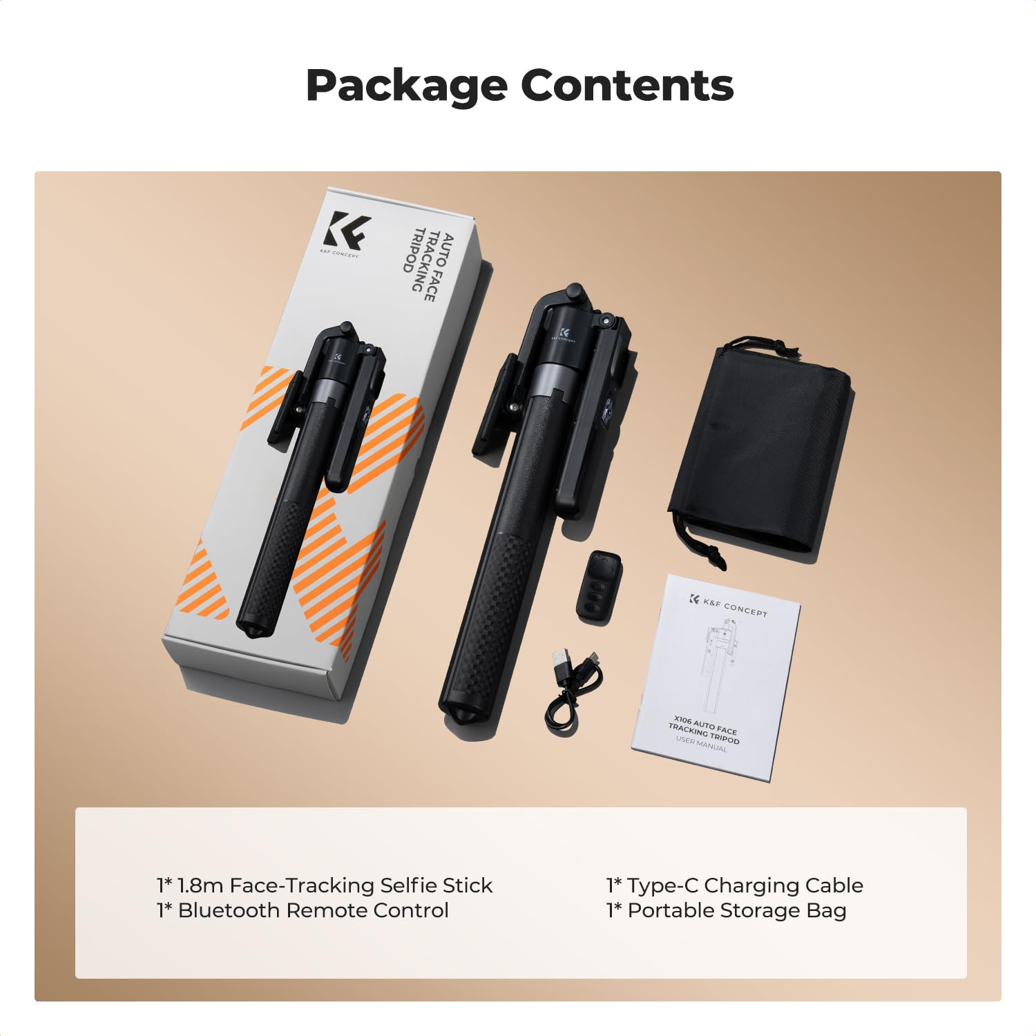K&F CONCEPT Statyw 71” z automatycznym śledzeniem twarzy, obrót 360°, pilot i sterowanie gestami do vlogów i transmisji na żywo