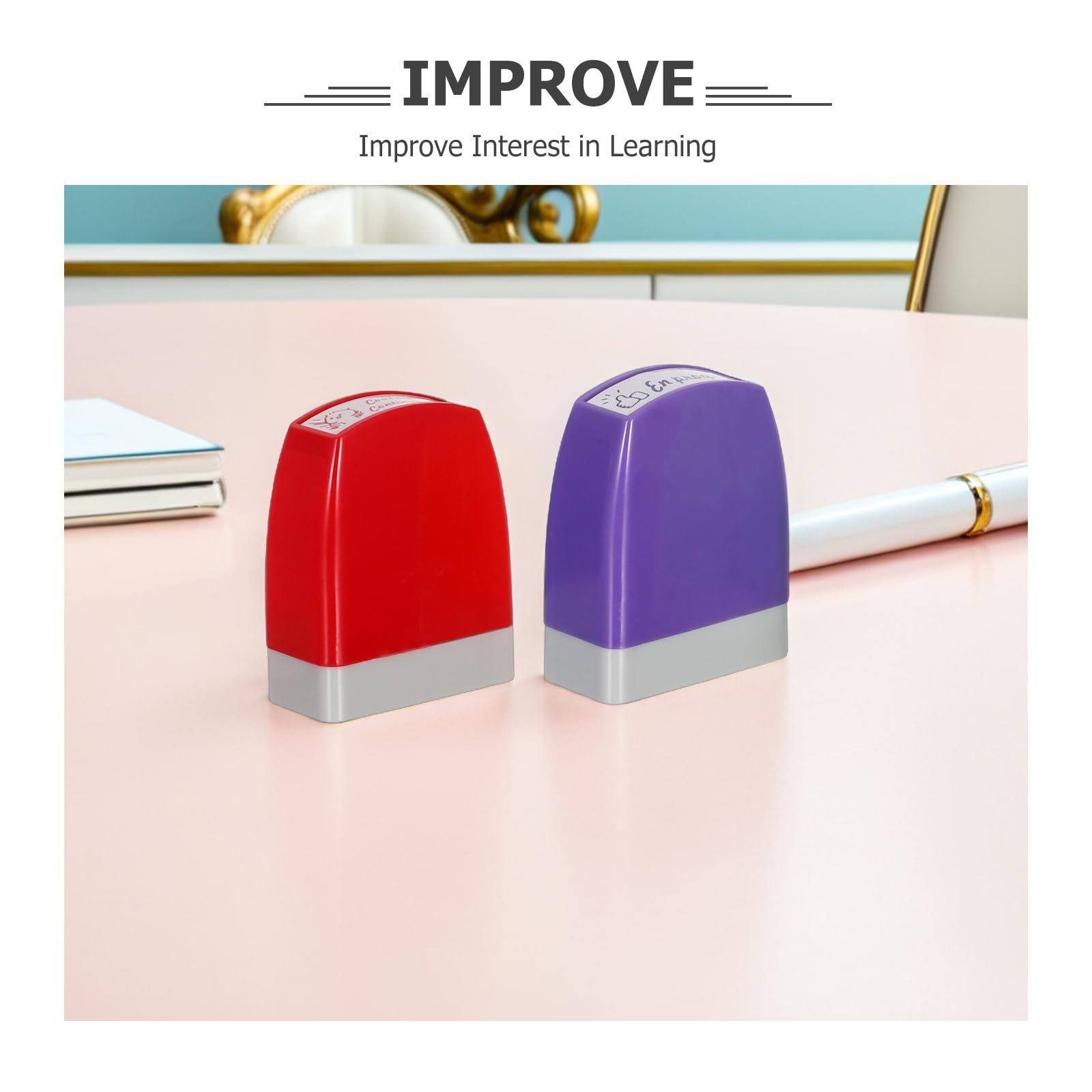 2 set di timbri per insegnanti, autoinchiostranti, motivazionali, incoraggianti, per insegnanti, apprezzamento, regalo, compiti in classe, test, comportamento degli studenti, ricompensa,
