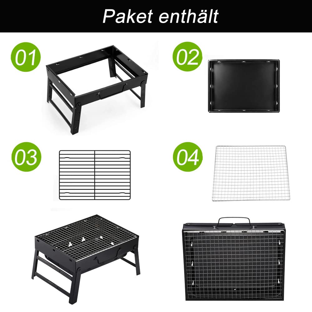 ROIMOE Holzkohlegrills Grill BBQ Portable, Tischgrill Campinggrill Picknickgrill, Abnehmbare BBQ Grills Klappgrill Minigrill für Outdoor Terrasse Camping (Large) Black