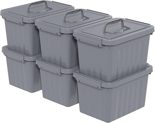 Contenedores de almacenamiento de plástico gris de 6 cuartos con tapas, caja de cierre de almacenamiento, 6 paquetes