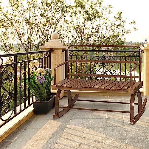 GOCAPTAIN Rocking Chair, Outdoor Rocking Chairs,Wooden Seat Porch Rocker Chair, Rocking Chair for Garden Lawn, Outdoor Indoor Patio Rocker Chair, Ironwood Rocking Chair, Yellow/Liver Color