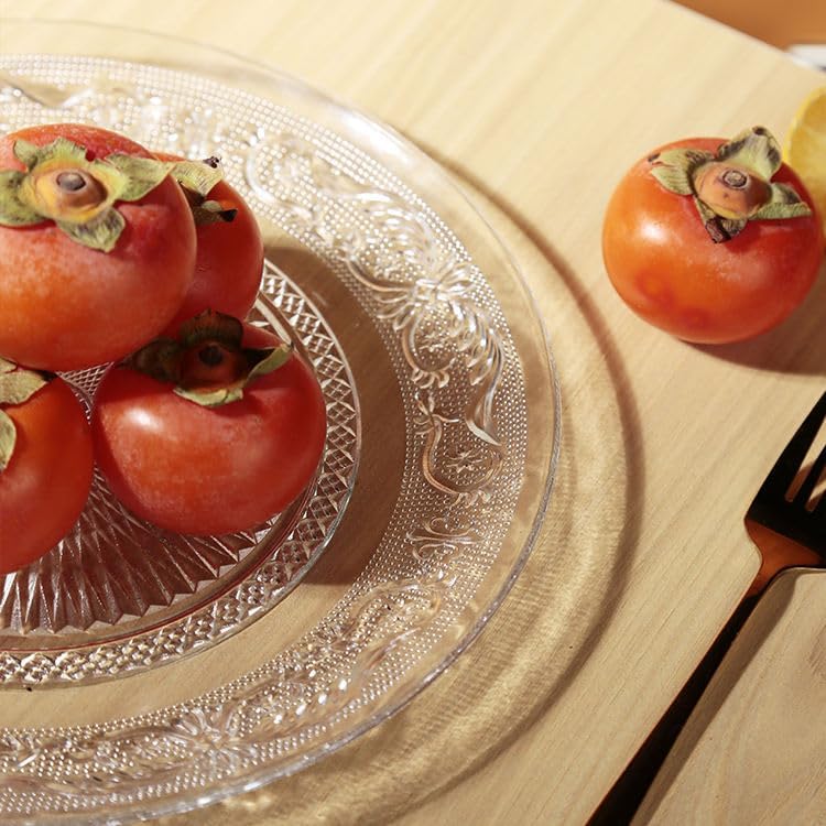 Image of Glass Dinner Plate, 7 Inch Large, Serving Plate Salad Fruit Pasta Snacks Tray Crystal Decoration, Vintage Embossed Dinnerware for Catering Event, Parties, Home B'day Wedding (Set of 6)