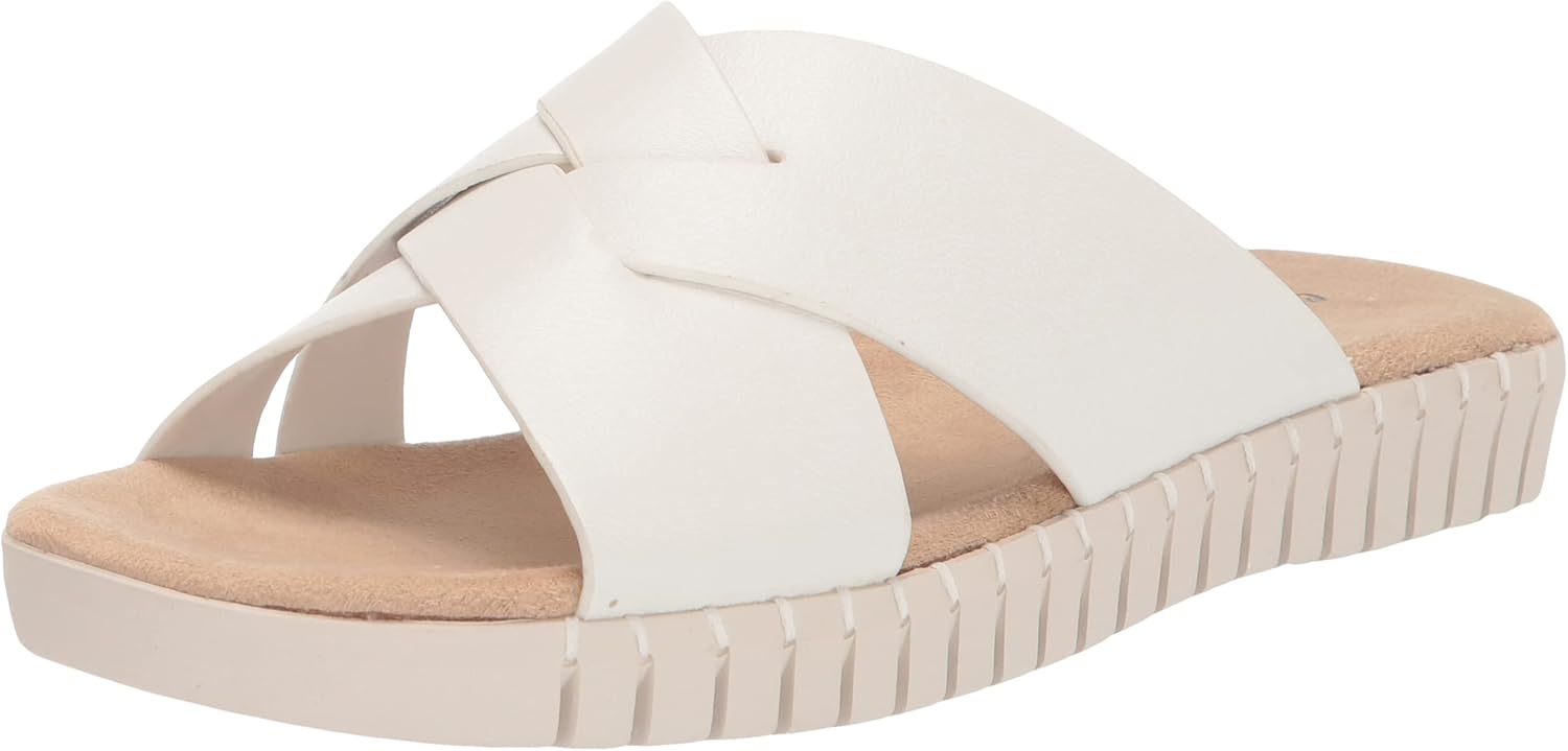 Easy Street Women's Brylee Flat Sandal Slide, White, 6.5 Wide