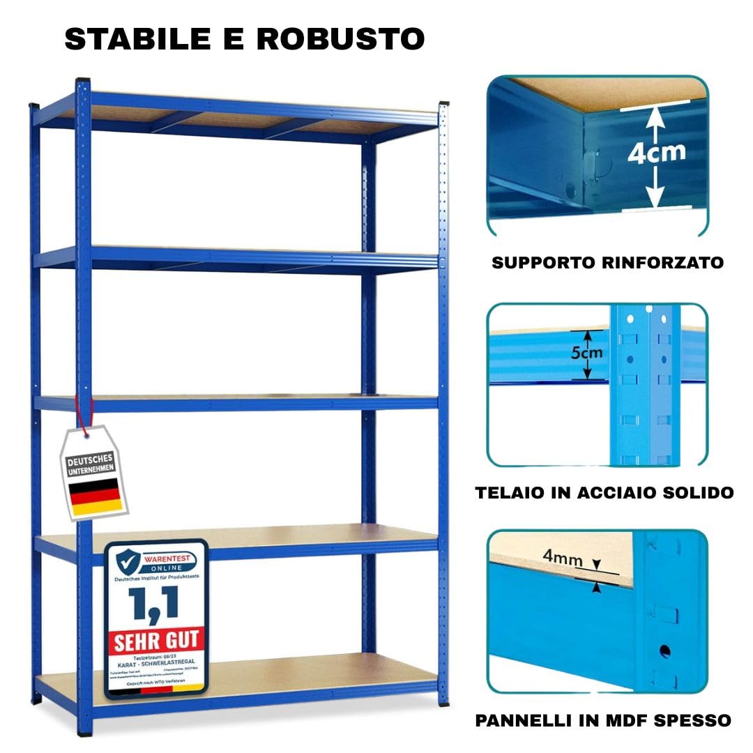 KARAT Scaffalatura per carichi Pesanti - Lakota - Set da 2 Pezzi, scaffalatura, Cantina, Magazzino, 5 Ripiani Regolabili (Blu, 40 x 90 x 180 cm)
